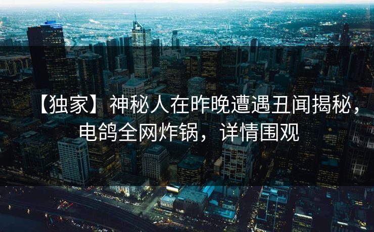 【独家】神秘人在昨晚遭遇丑闻揭秘，电鸽全网炸锅，详情围观