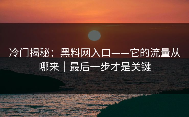 冷门揭秘：黑料网入口——它的流量从哪来｜最后一步才是关键